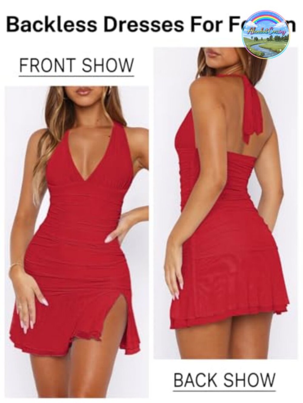 Halter Mini Dress Deep V Backless Ruched Bodycon Summer Sleeveless Polyamide